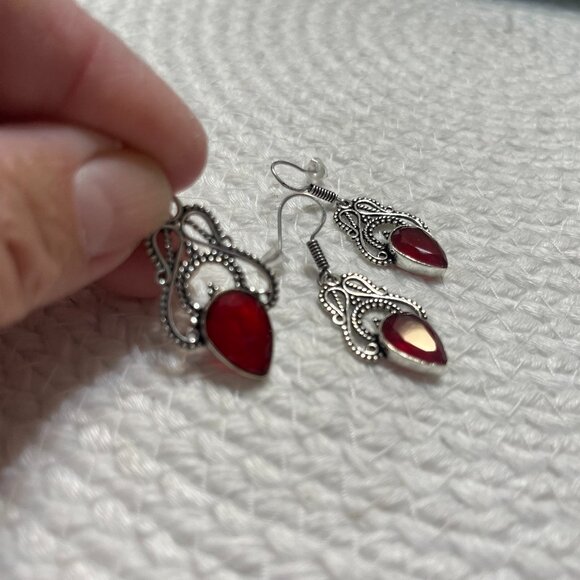 Beautiful SIMULATED RUBY Handmade Sterling 925 Necklace & Matching #440D - Picture 1 of 3